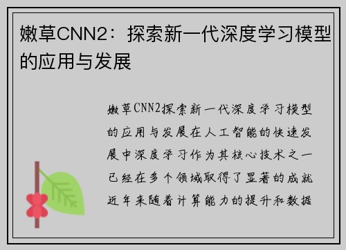 嫩草CNN2：探索新一代深度学习模型的应用与发展